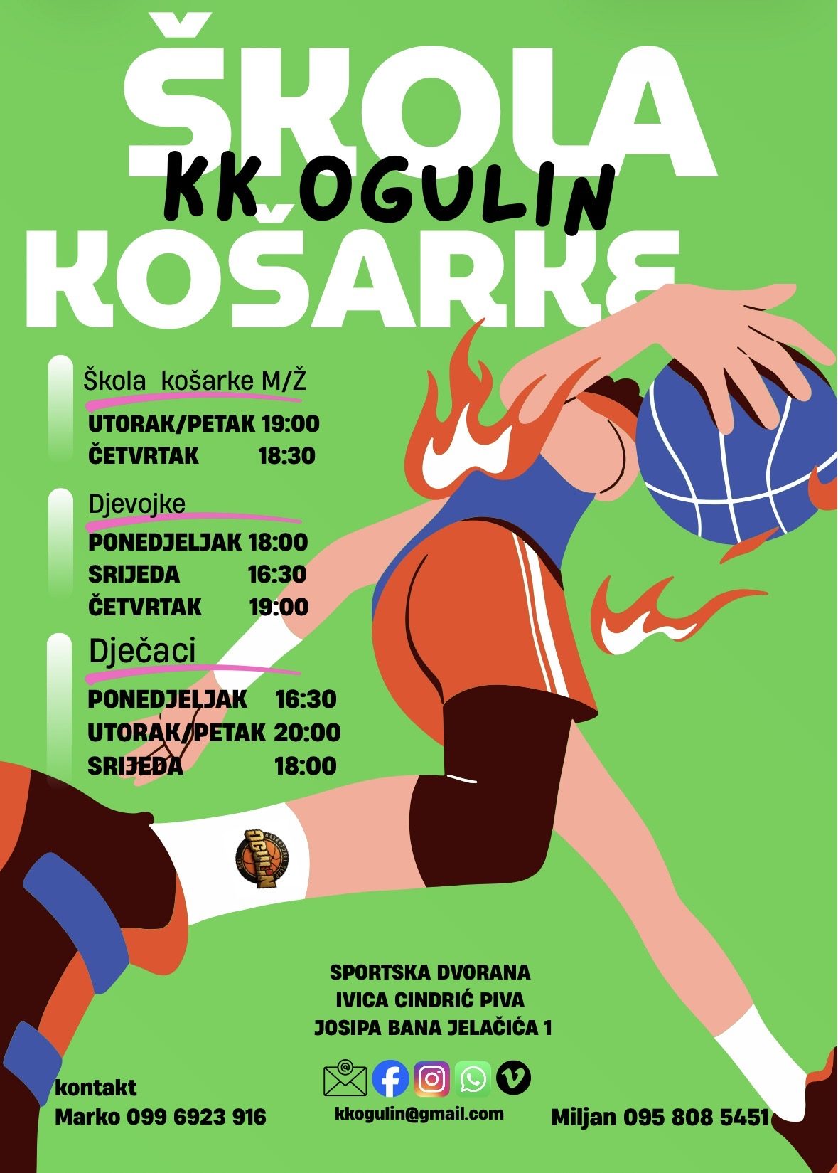 Raspored treninga Škole košarke KK Ogulin